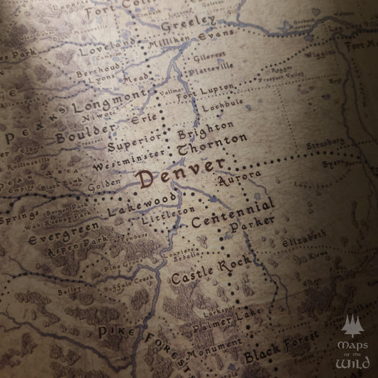 Colorado wall map done in fantasy art style for home and office decor.