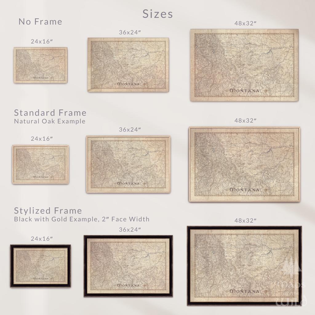 Montana wall map done in fantasy art style for home and office decor.