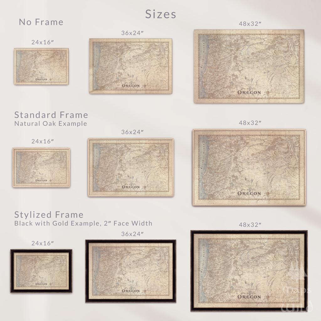 Oregon wall map done in fantasy art style for home and office decor.
