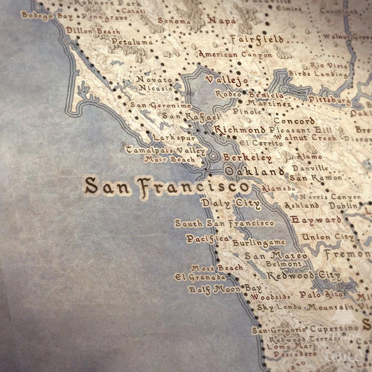 Northern California wall map done in fantasy art style for home and office decor.