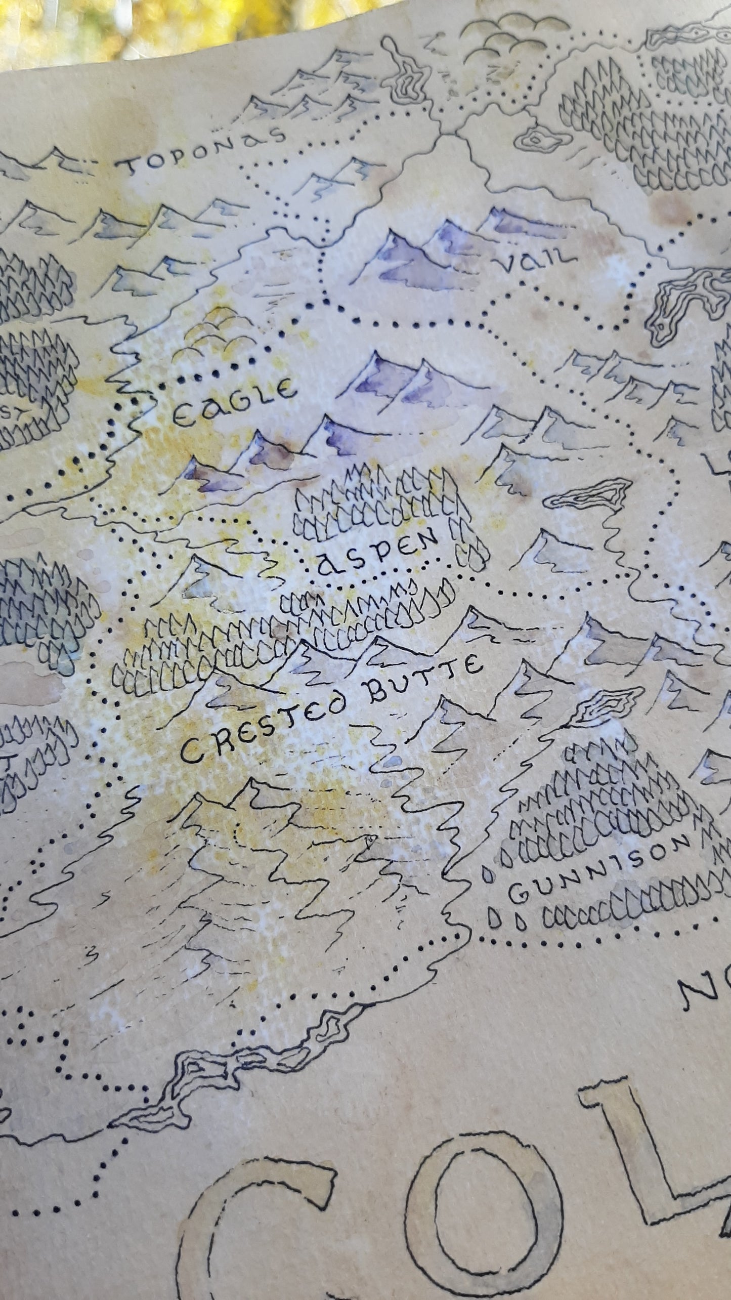 Handmade Fantasy Map - Northern Colorado - Pen and Watercolor Original