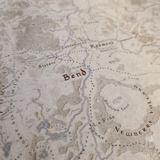 Oregon wall map done in fantasy art style for home and office decor.