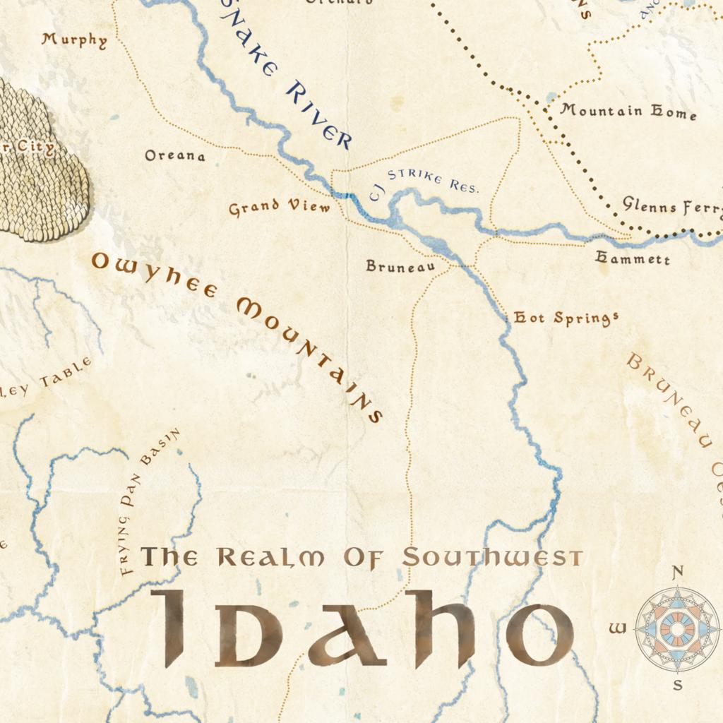 Southwest Idaho Fantasy Map Print