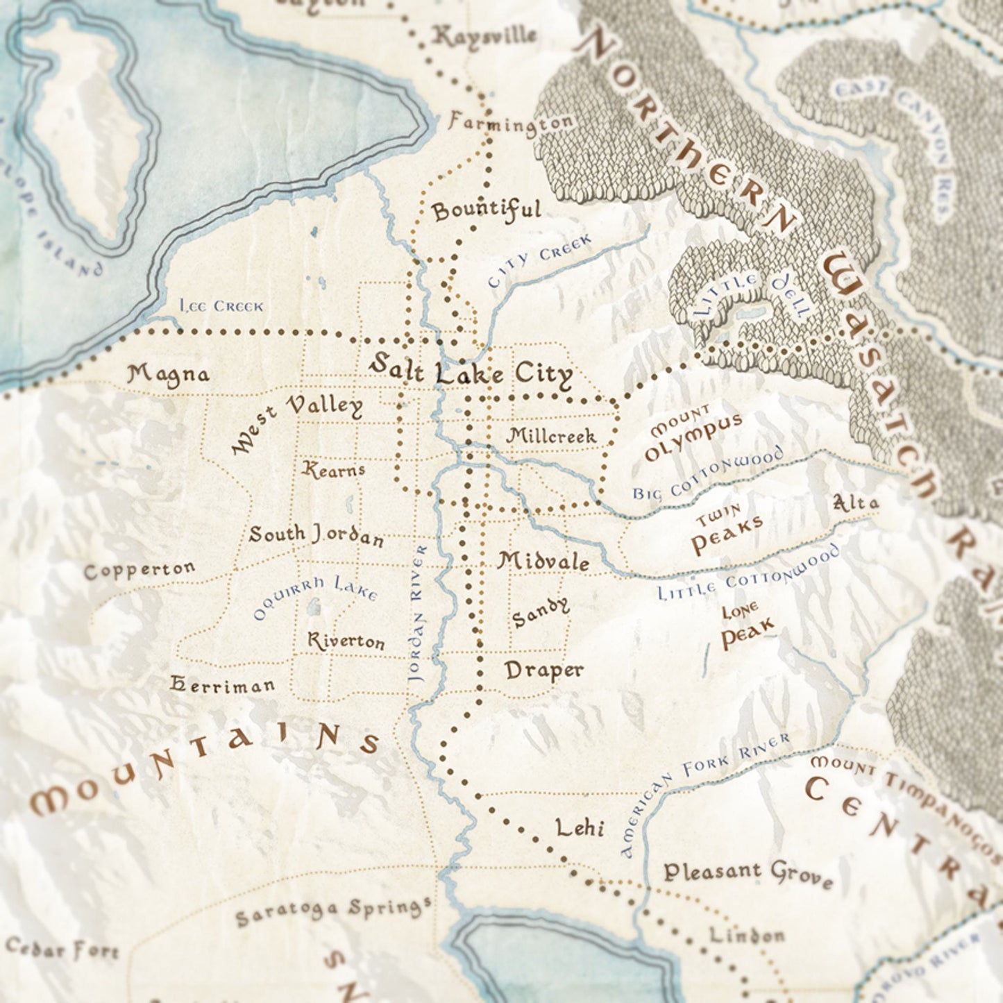 Northern Utah Fantasy Map Print