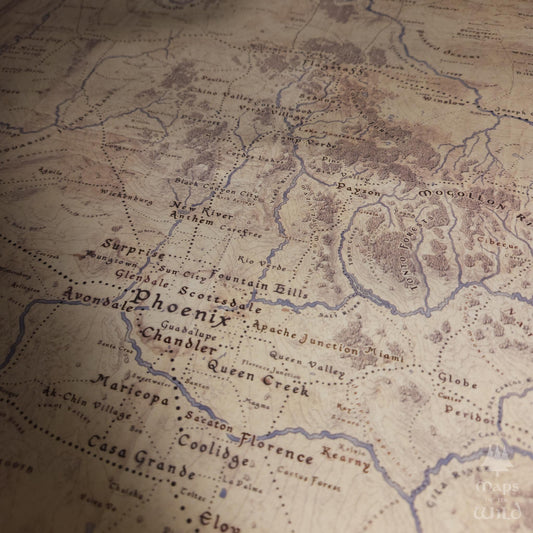 Arizona wall map done in fantasy art style for home and office decor.