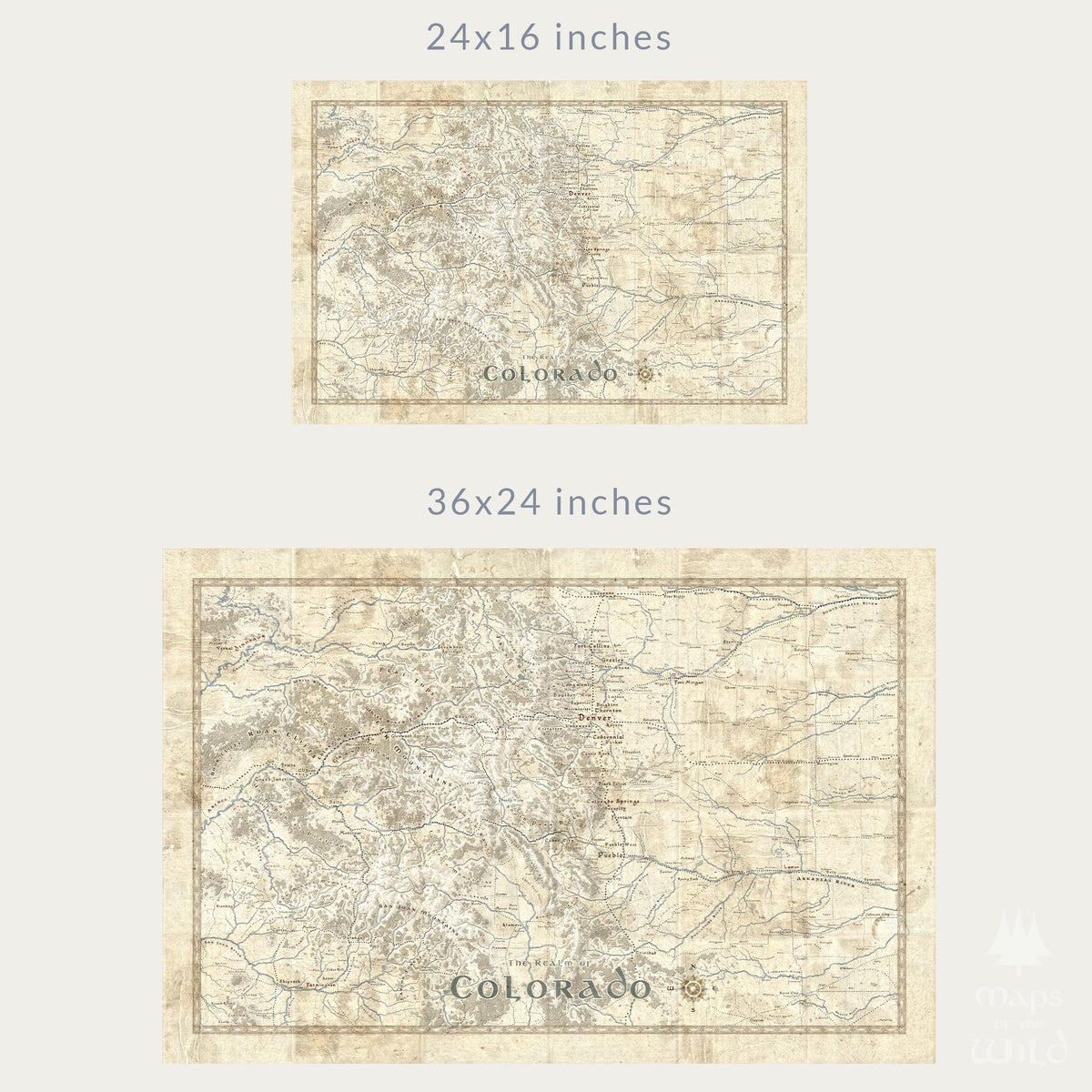 Colorado wall map done in fantasy art style for home and office decor.