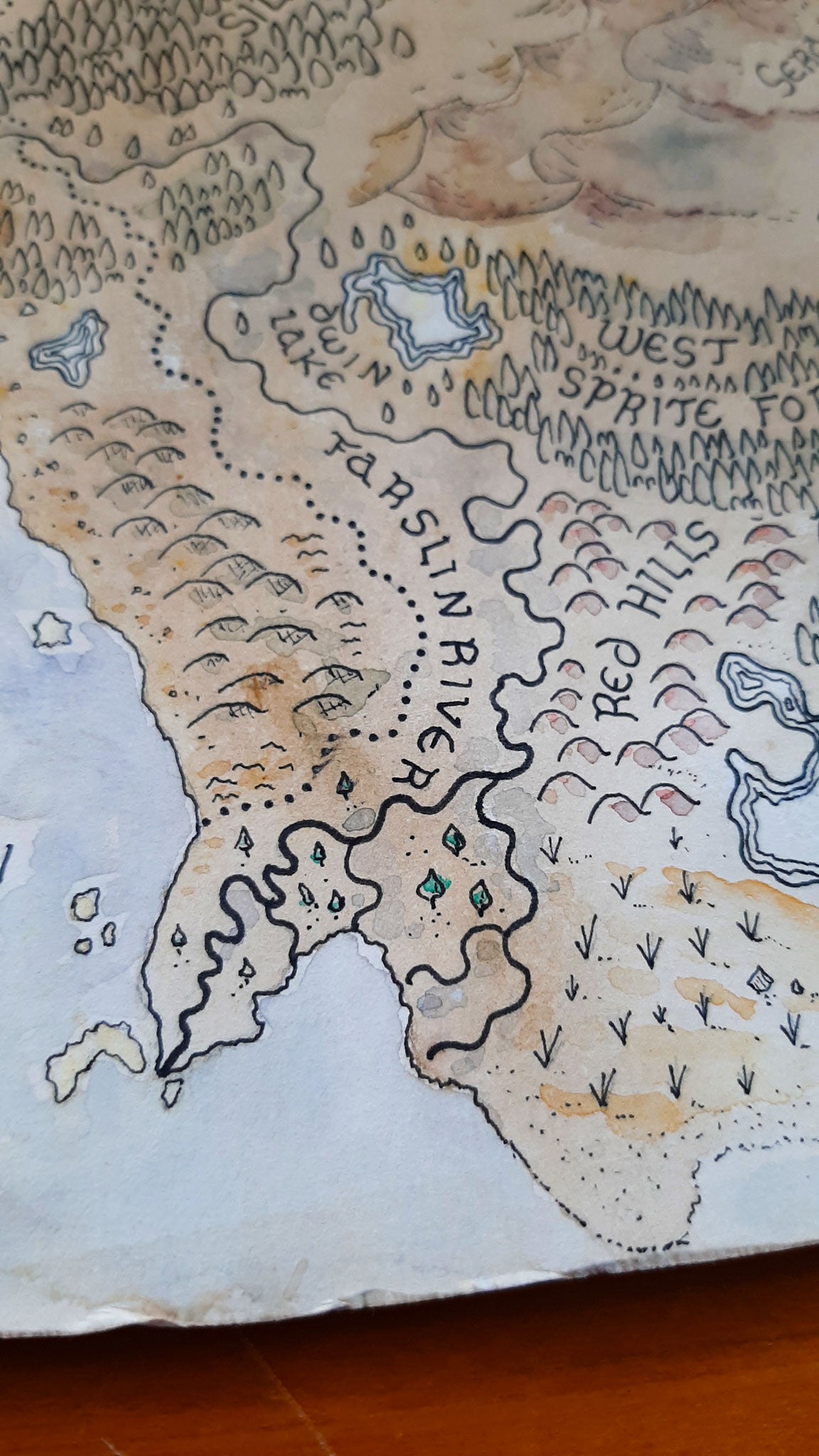 Handmade Fantasy Map - Pen and Watercolor Original