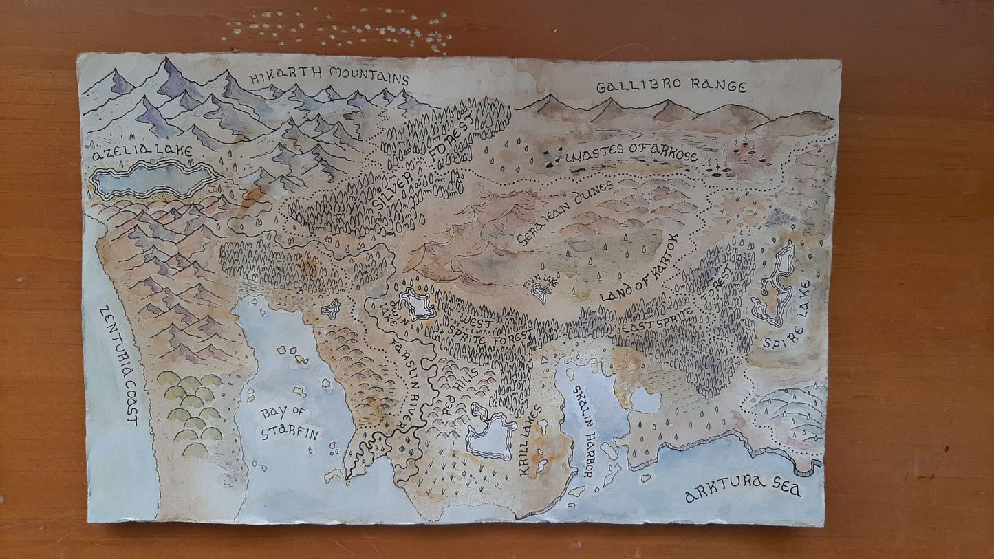 Handmade Fantasy Map - Pen and Watercolor Original