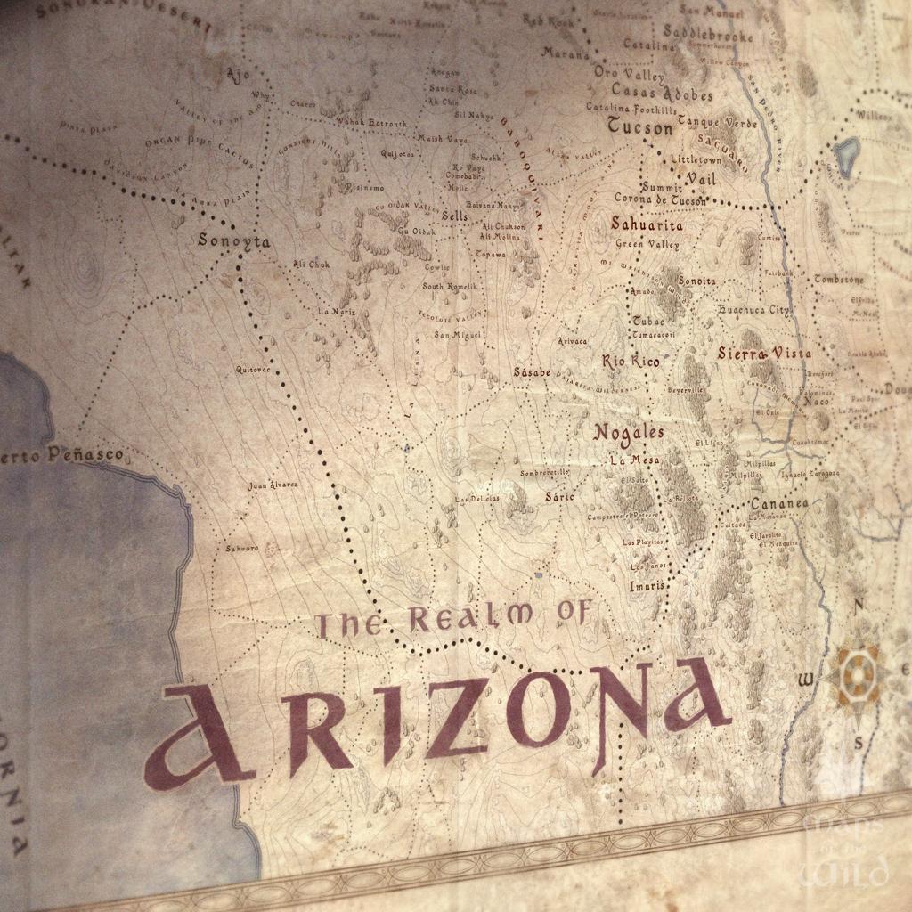 Arizona wall map done in fantasy art style for home and office decor.