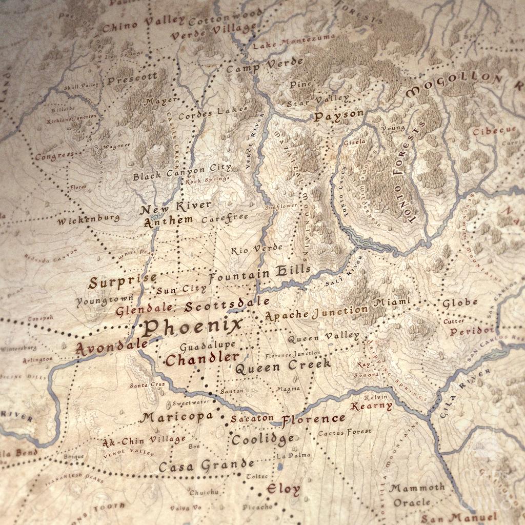 Arizona wall map done in fantasy art style for home and office decor.