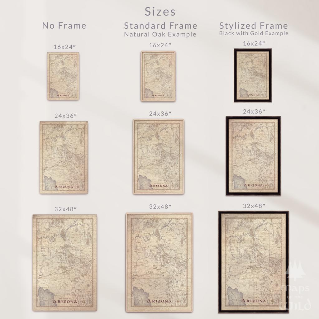 Arizona wall map done in fantasy art style for home and office decor.