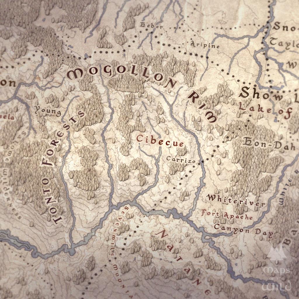 Arizona wall map done in fantasy art style for home and office decor.
