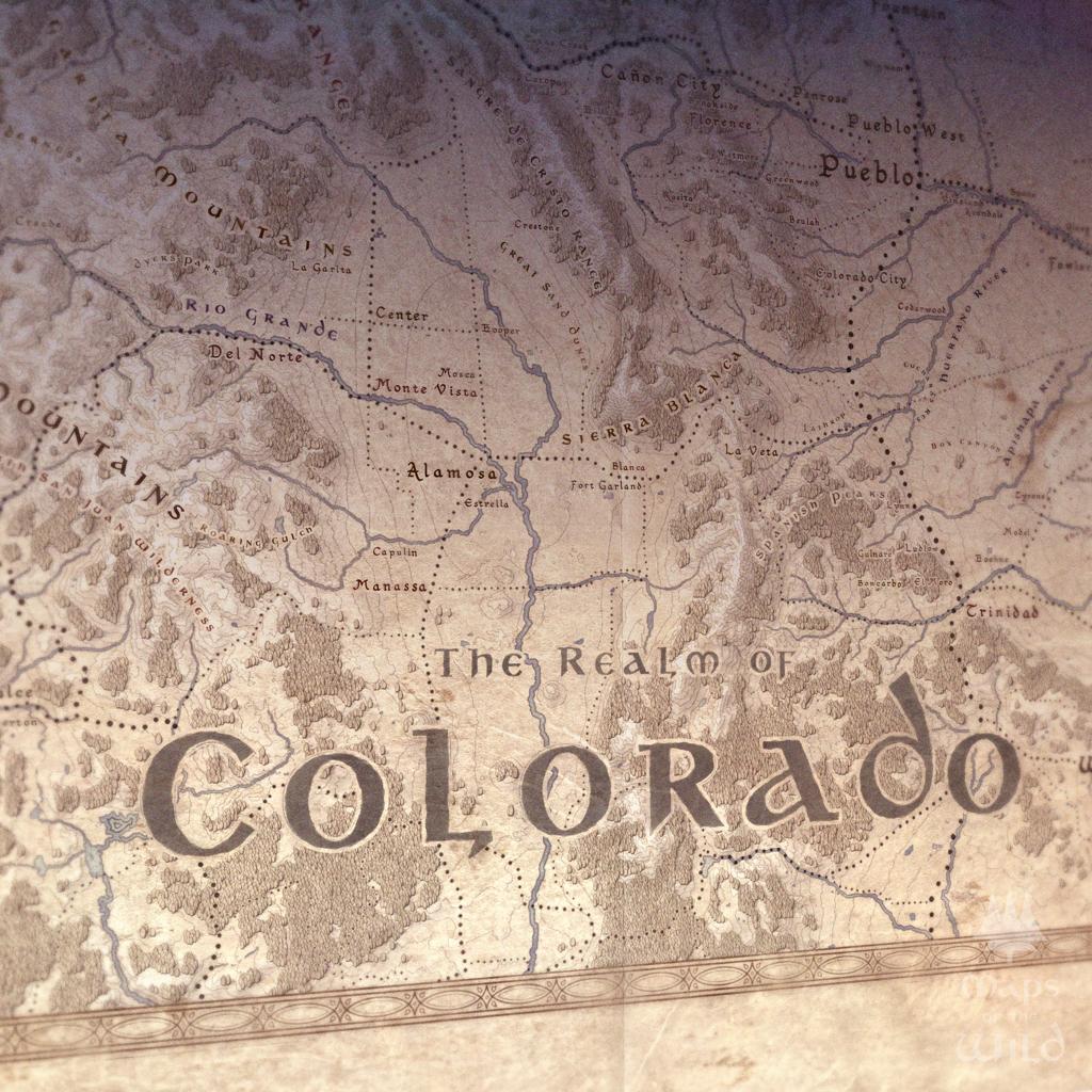 Colorado wall map done in fantasy art style for home and office decor.
