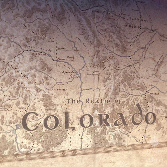 Colorado wall map done in fantasy art style for home and office decor.