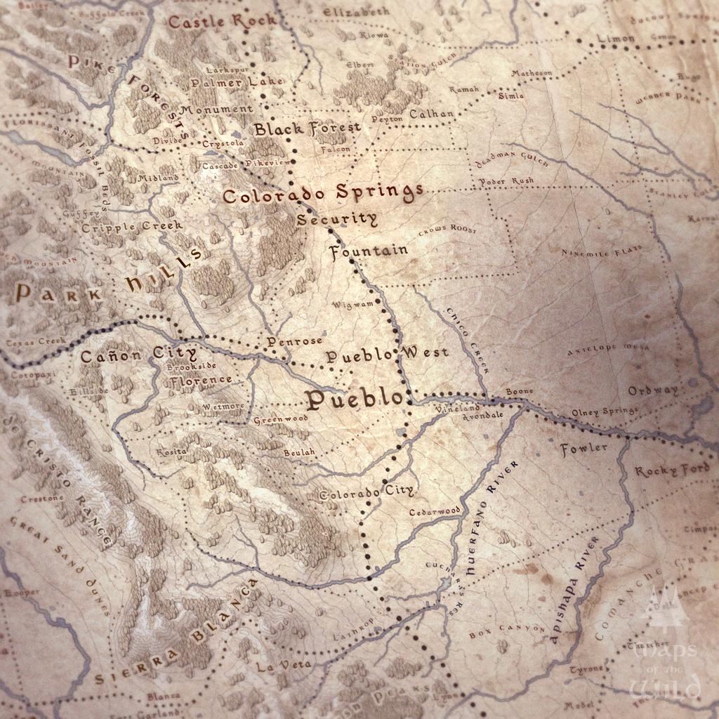 Colorado wall map done in fantasy art style for home and office decor.