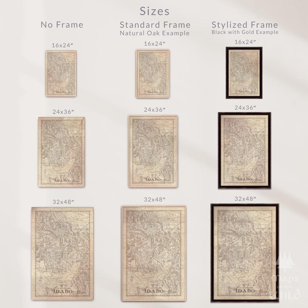 Idaho wall map done in fantasy art style for home and office decor.