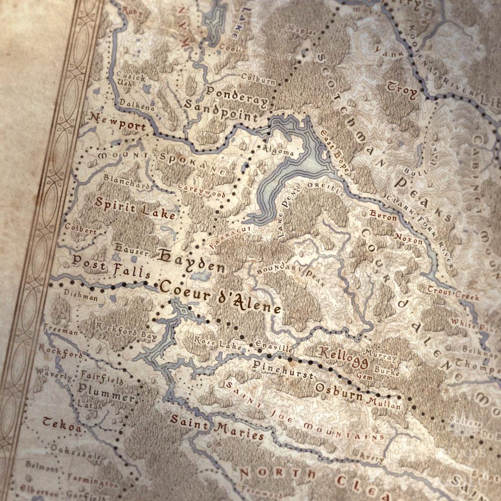 Idaho wall map done in fantasy art style for home and office decor.