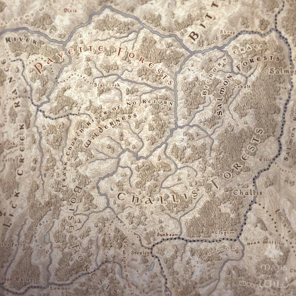 Idaho wall map done in fantasy art style for home and office decor.