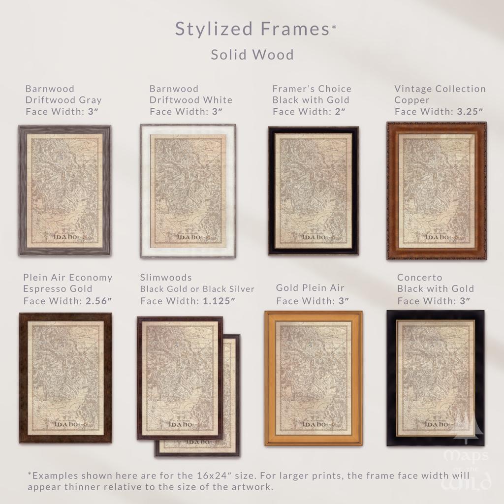 Idaho wall map done in fantasy art style for home and office decor.