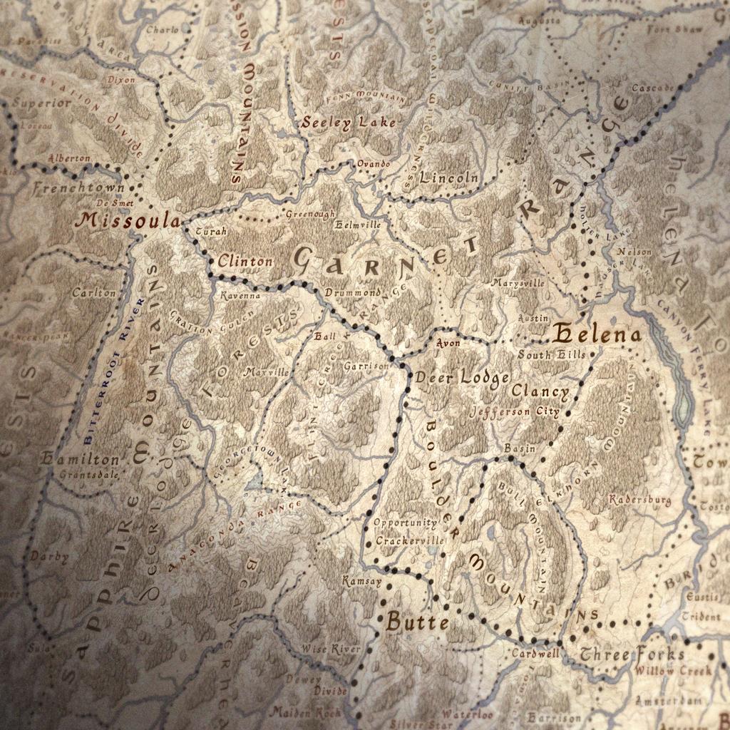 Montana wall map done in fantasy art style for home and office decor.