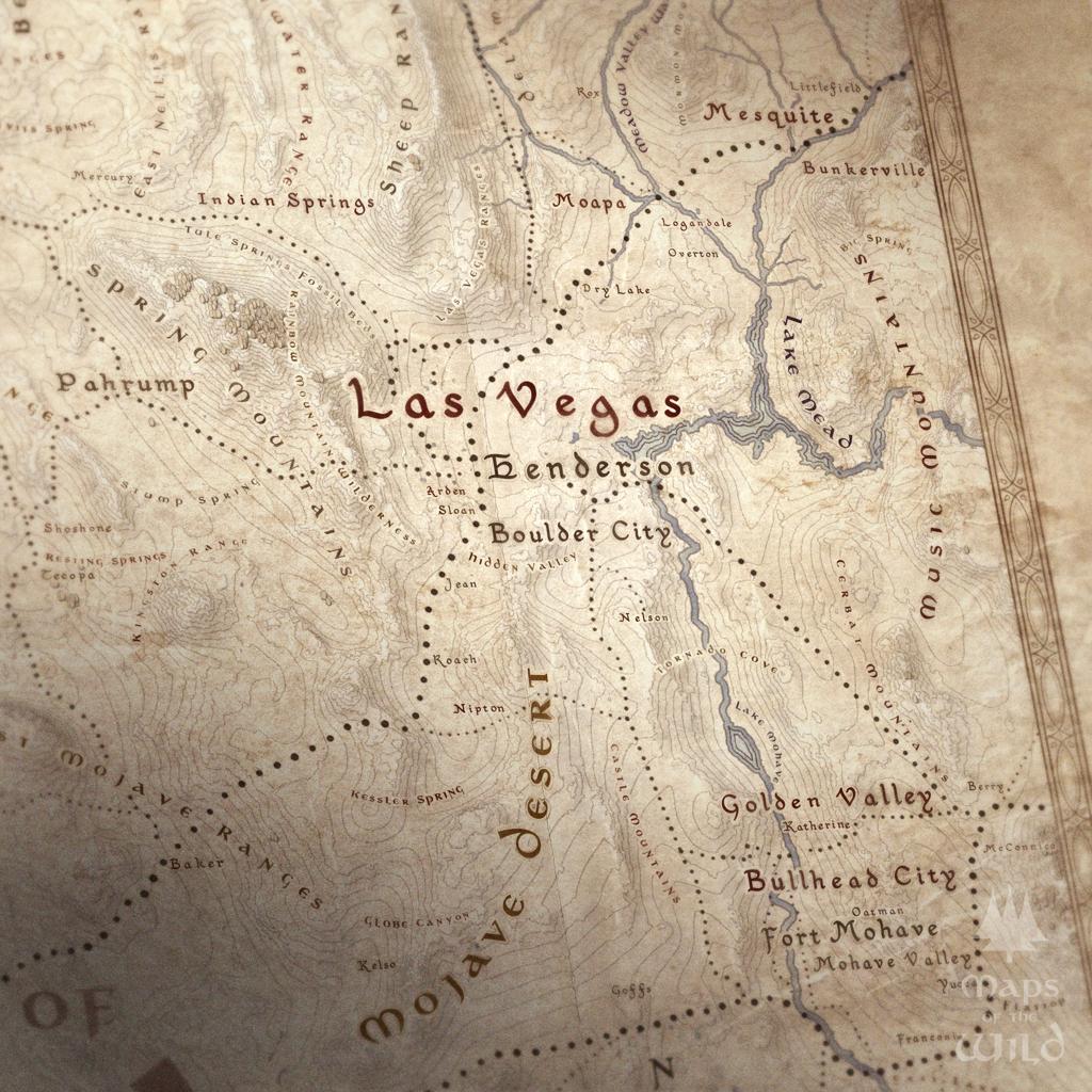 Nevada wall map done in fantasy art style for home and office decor.