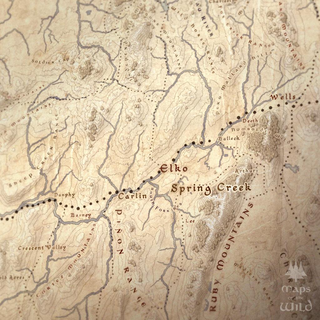 Nevada wall map done in fantasy art style for home and office decor.