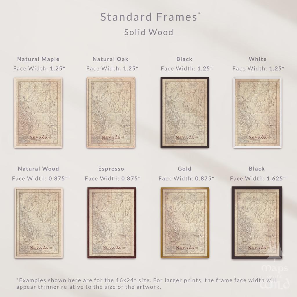 Nevada wall map done in fantasy art style for home and office decor.