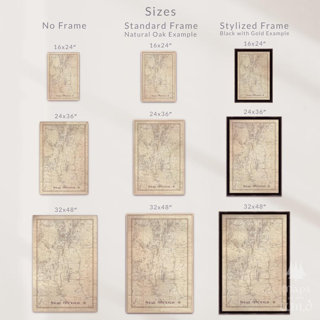 New Mexico wall map done in fantasy art style for home and office decor.