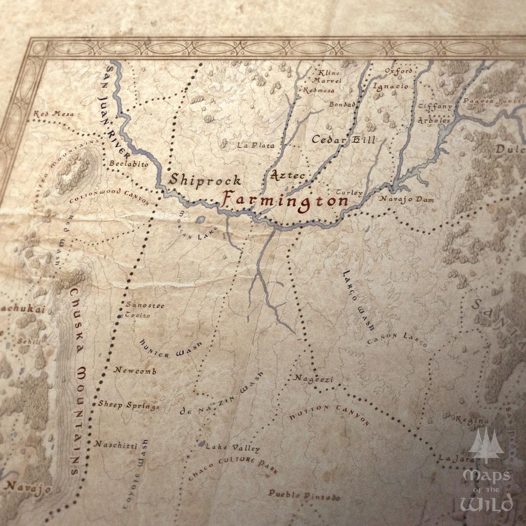 New Mexico wall map done in fantasy art style for home and office decor.