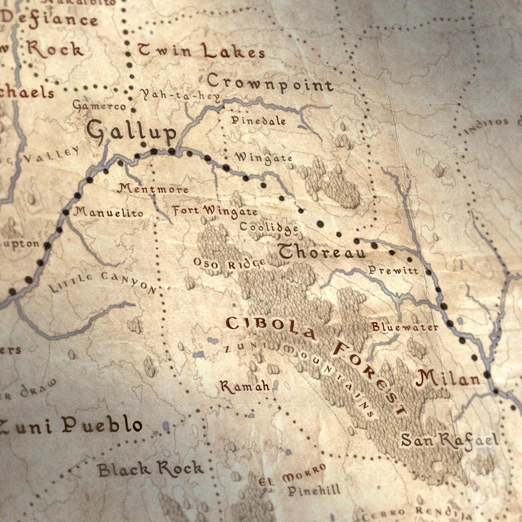 New Mexico wall map done in fantasy art style for home and office decor.