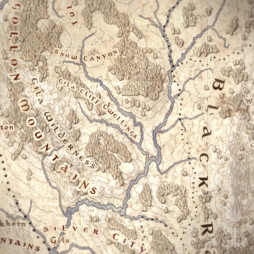 New Mexico wall map done in fantasy art style for home and office decor.