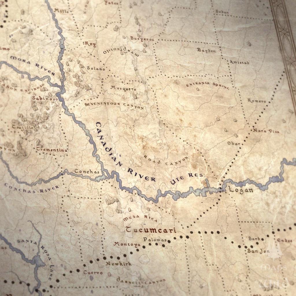 New Mexico wall map done in fantasy art style for home and office decor.