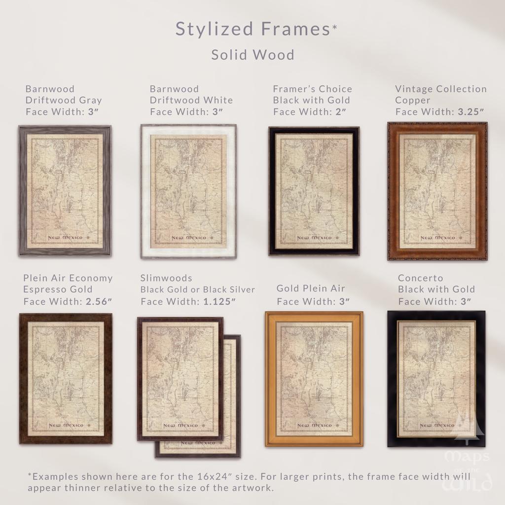 New Mexico wall map done in fantasy art style for home and office decor.
