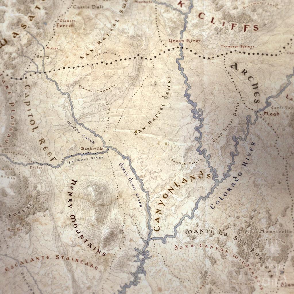 Utah wall map done in fantasy art style for home and office decor.