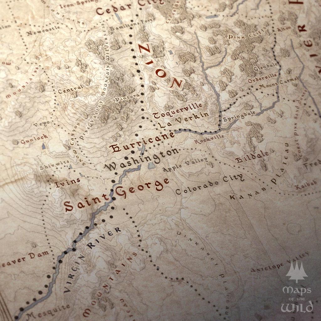 Utah wall map done in fantasy art style for home and office decor.
