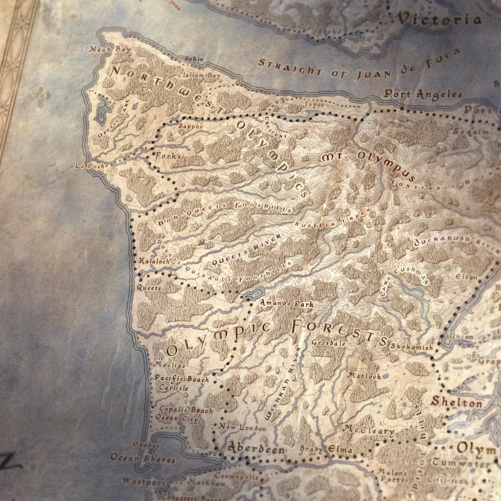 Washington wall map done in fantasy art style for home and office decor.