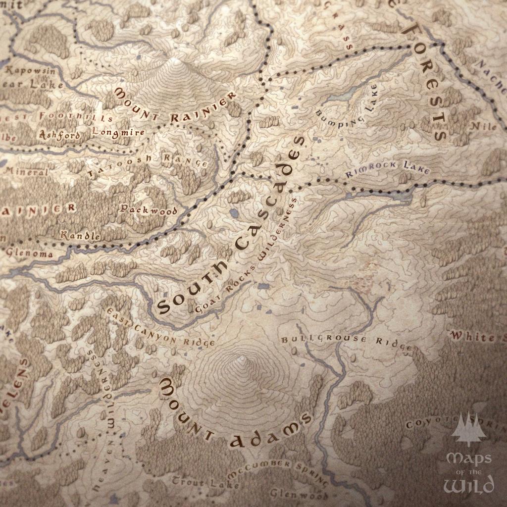 Washington wall map done in fantasy art style for home and office decor.
