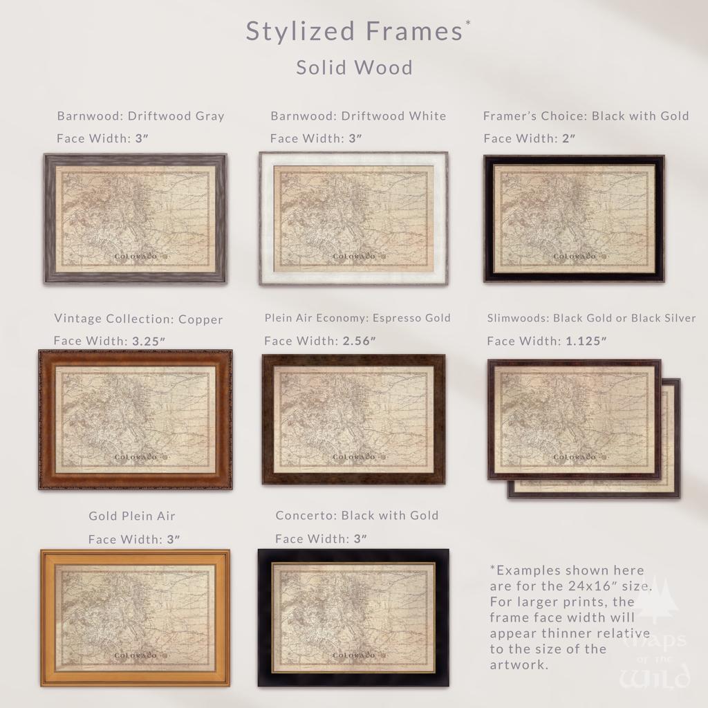 Wyoming wall map done in fantasy art style for home and office decor.