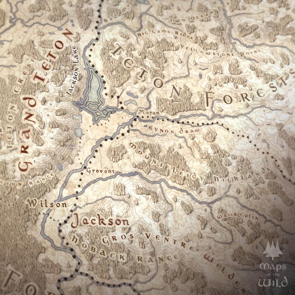 Wyoming wall map done in fantasy art style for home and office decor.
