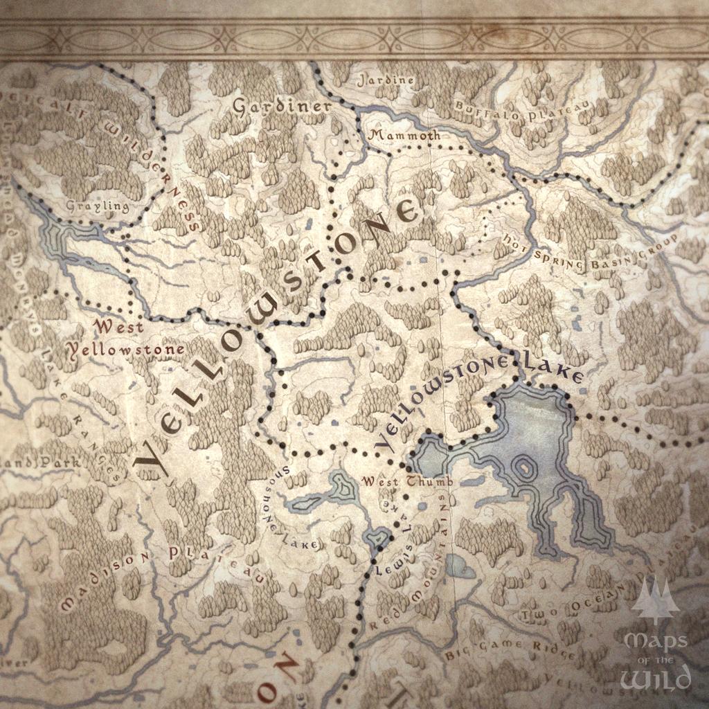 Wyoming wall map done in fantasy art style for home and office decor.