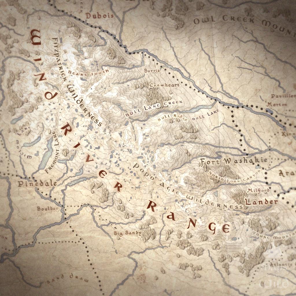 Wyoming wall map done in fantasy art style for home and office decor.