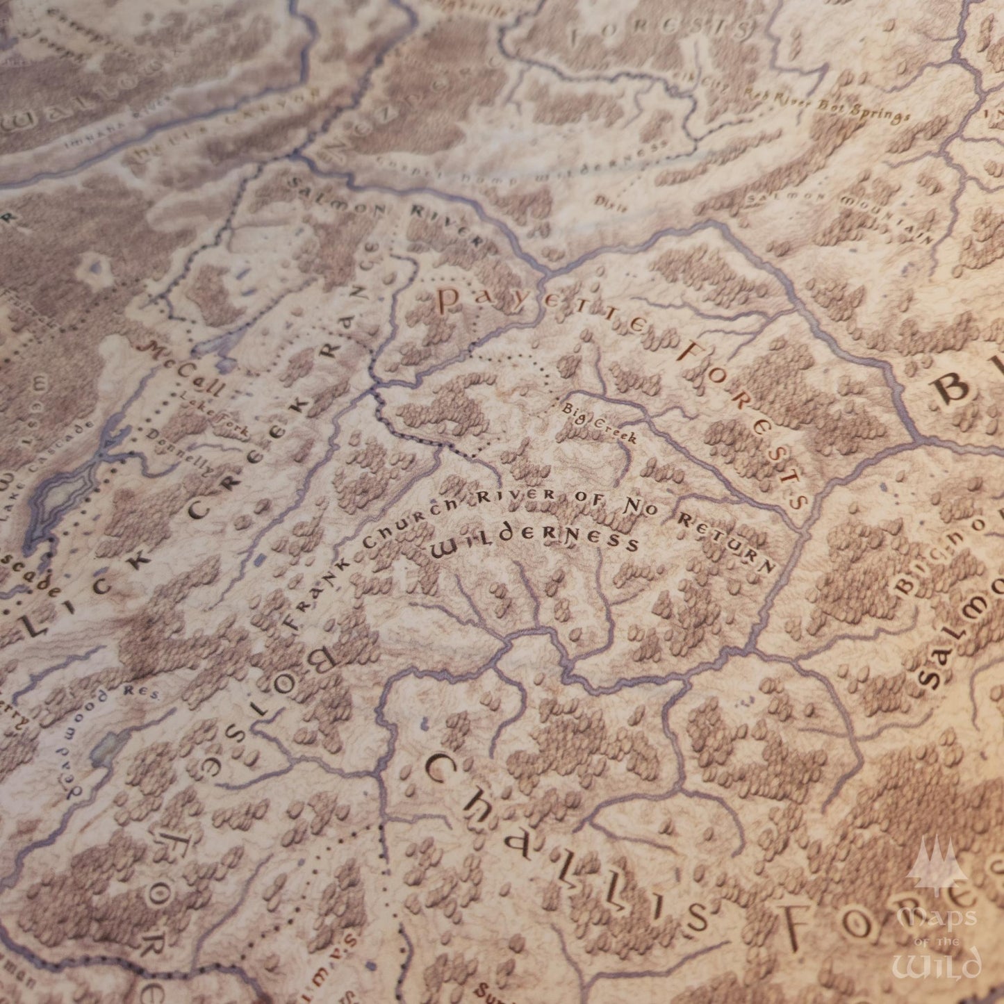 Idaho wall map done in fantasy art style for home and office decor.