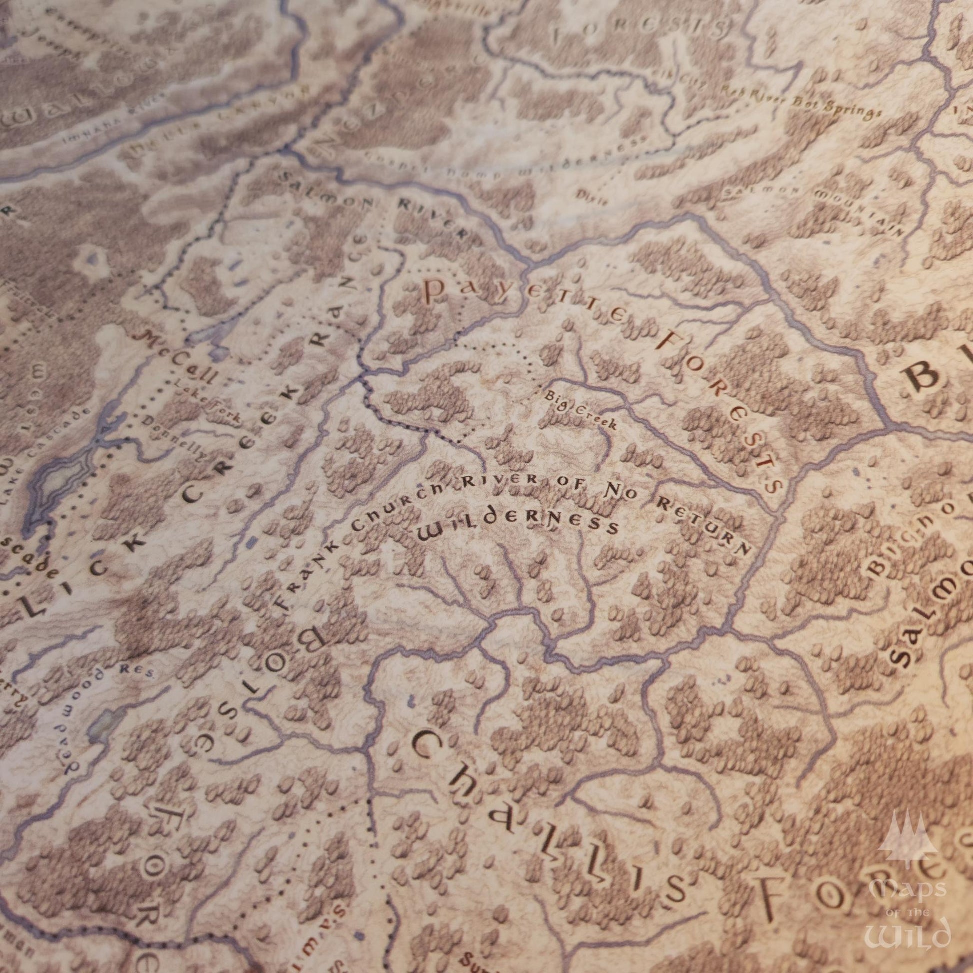 Idaho wall map done in fantasy art style for home and office decor.