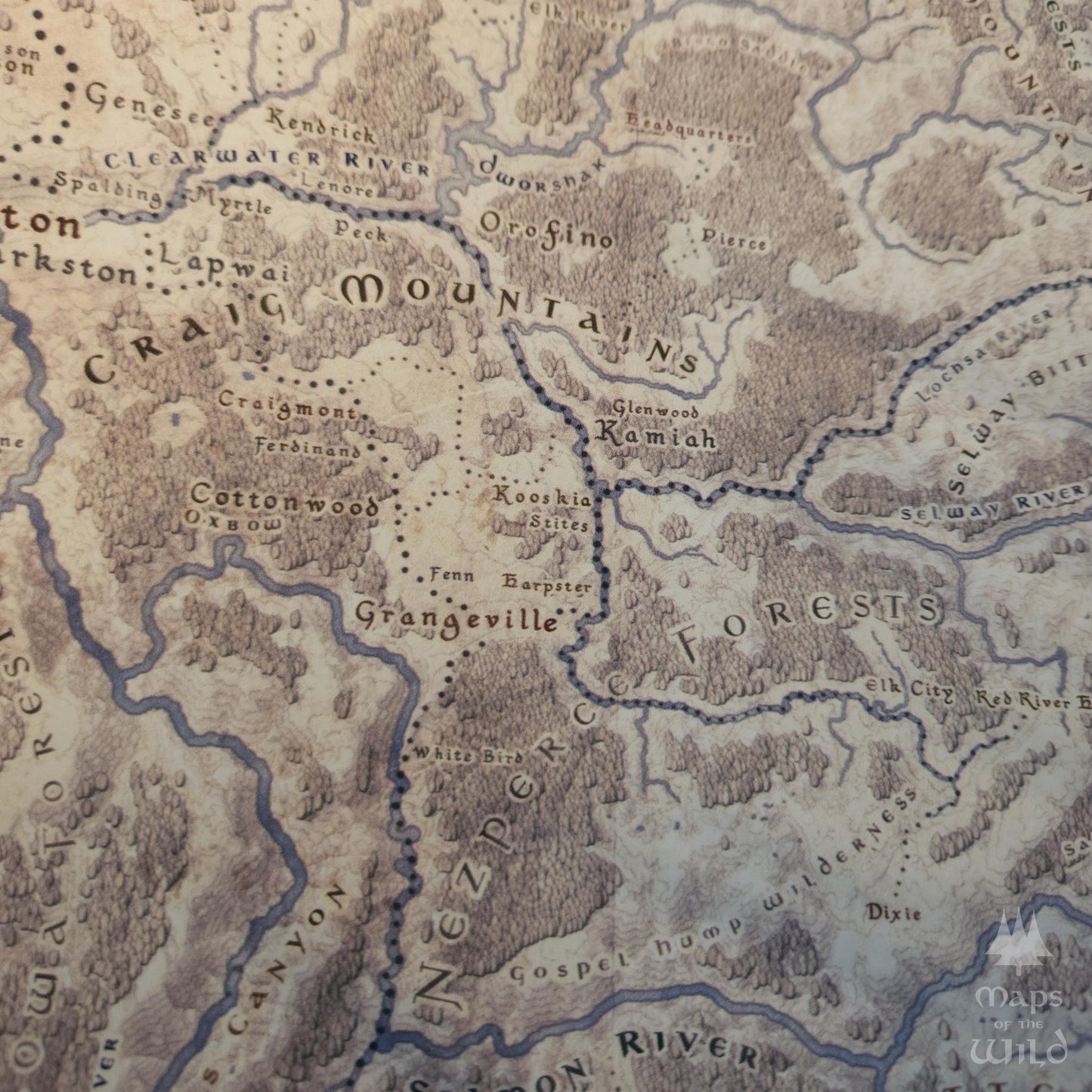 Idaho wall map done in fantasy art style for home and office decor.