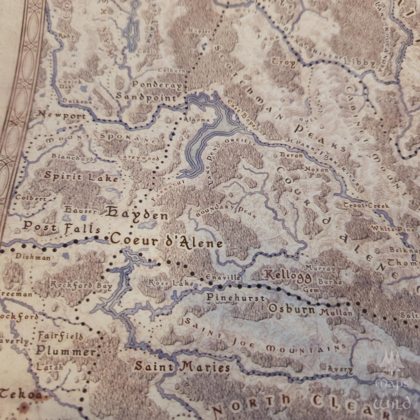 Idaho wall map done in fantasy art style for home and office decor.