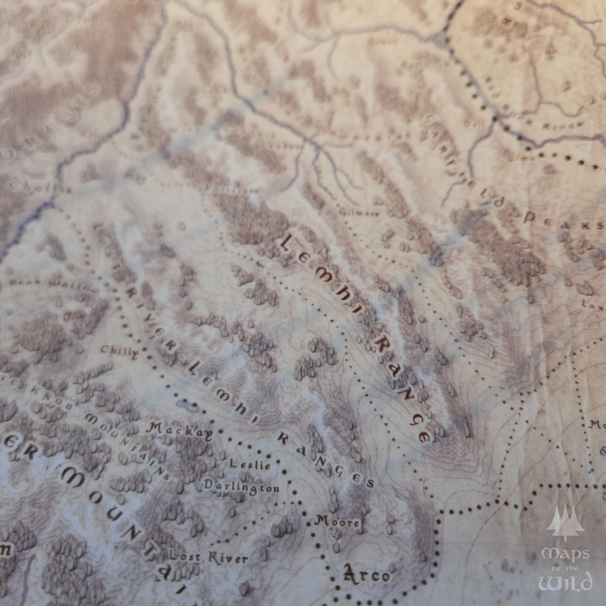 Idaho wall map done in fantasy art style for home and office decor.