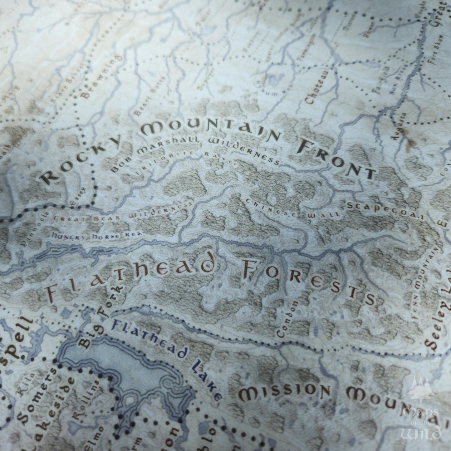 Montana wall map done in fantasy art style for home and office decor.