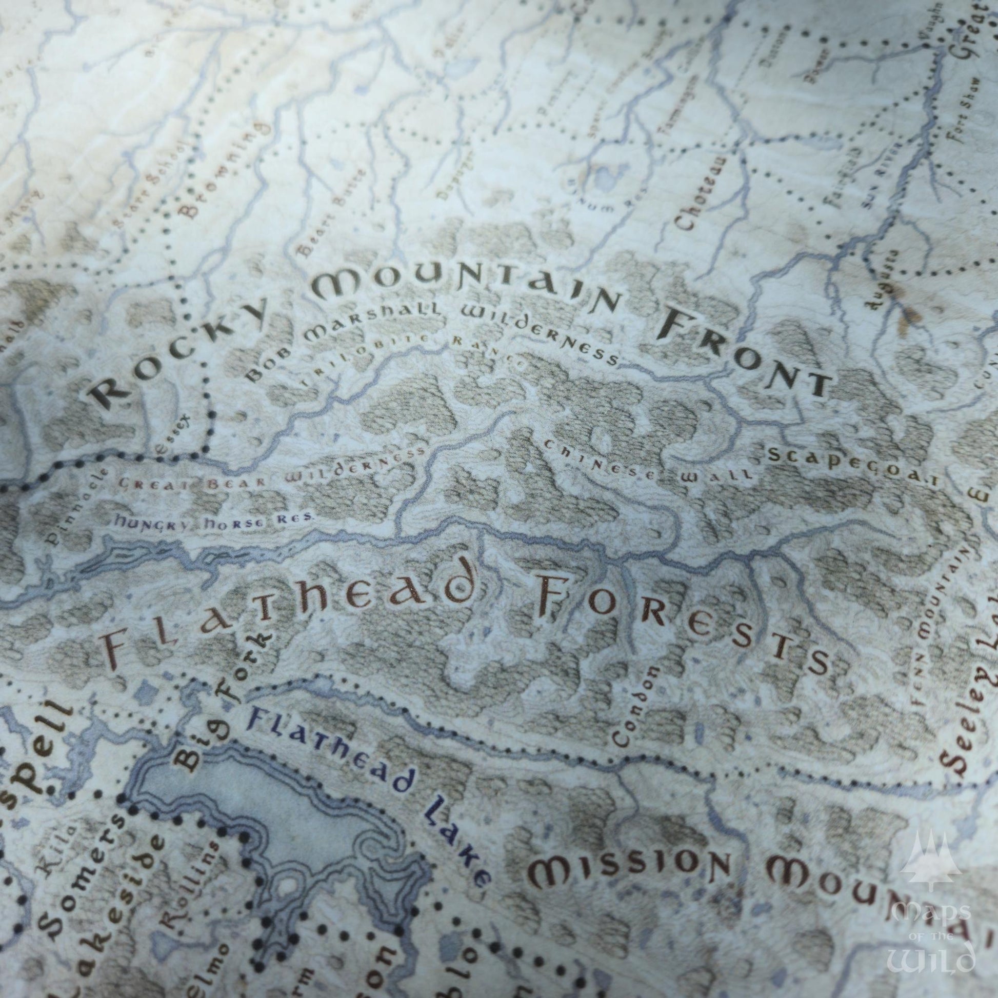 Montana wall map done in fantasy art style for home and office decor.