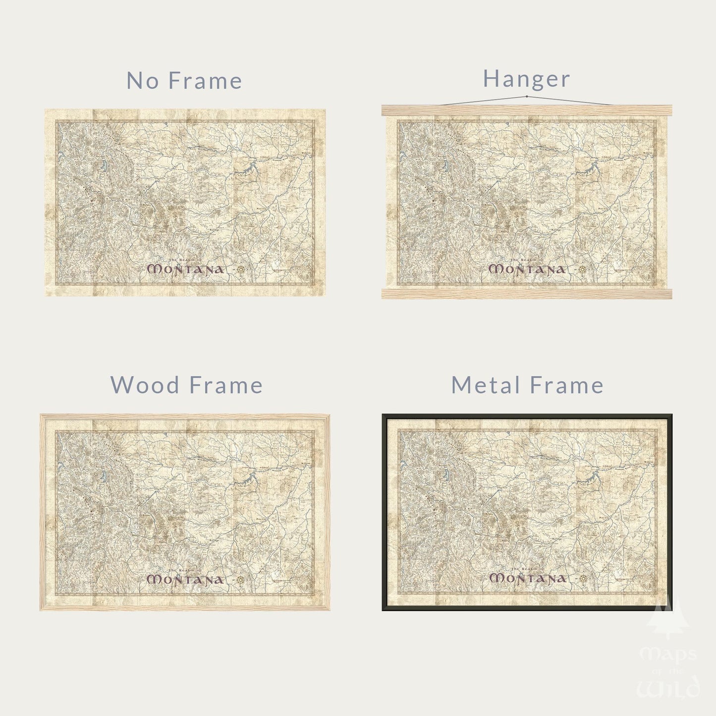 Montana wall map done in fantasy art style for home and office decor.
