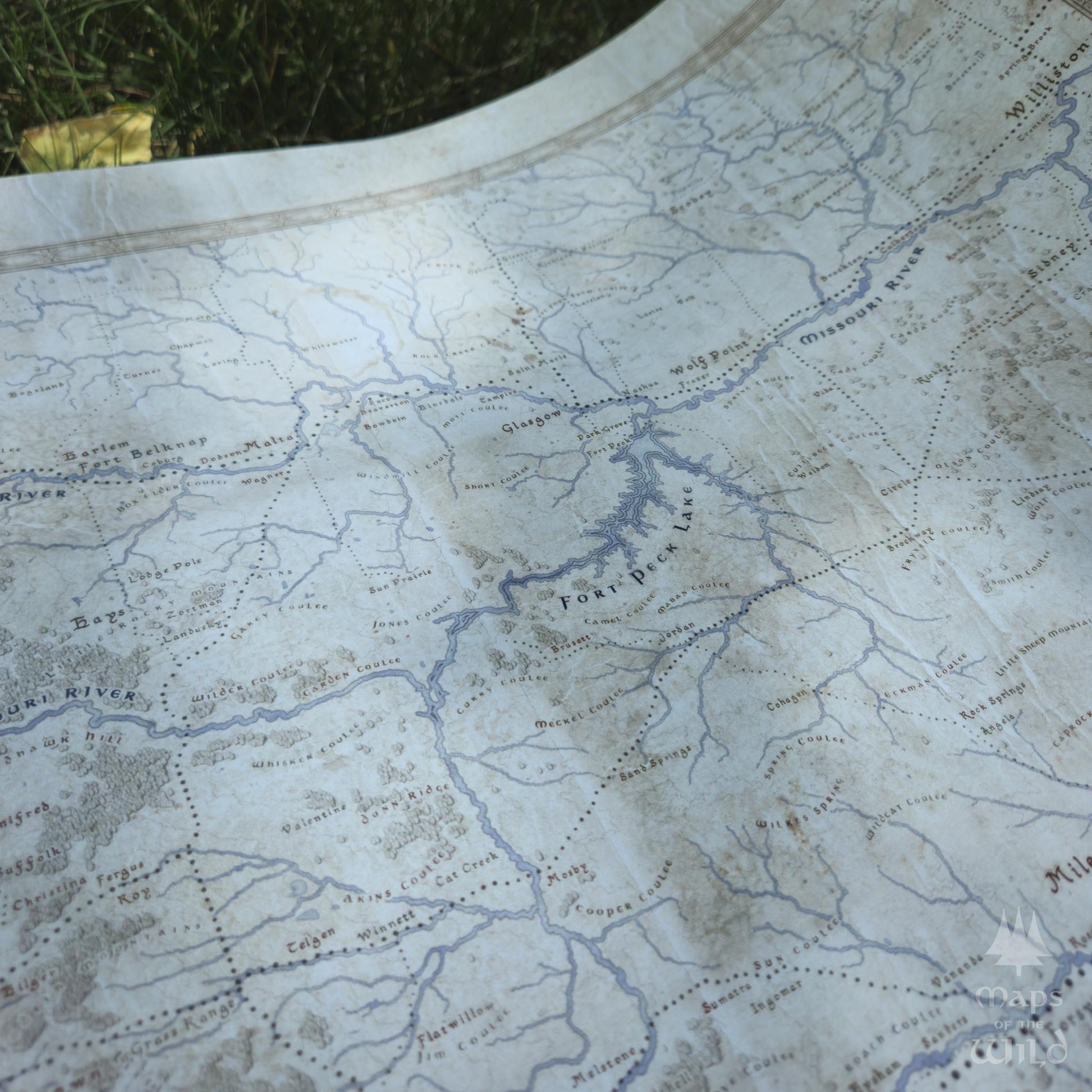 Montana wall map done in fantasy art style for home and office decor.